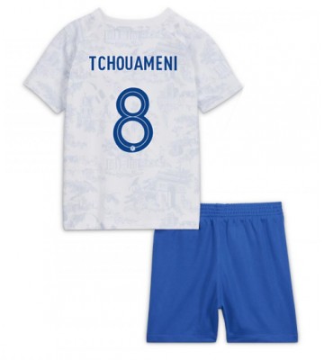 Frankrike Aurelien Tchouameni #8 Bortaställ Barn VM 2022 Kortärmad (+ Korta byxor)